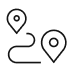 Black icon of two map markers with a squiggly line between them