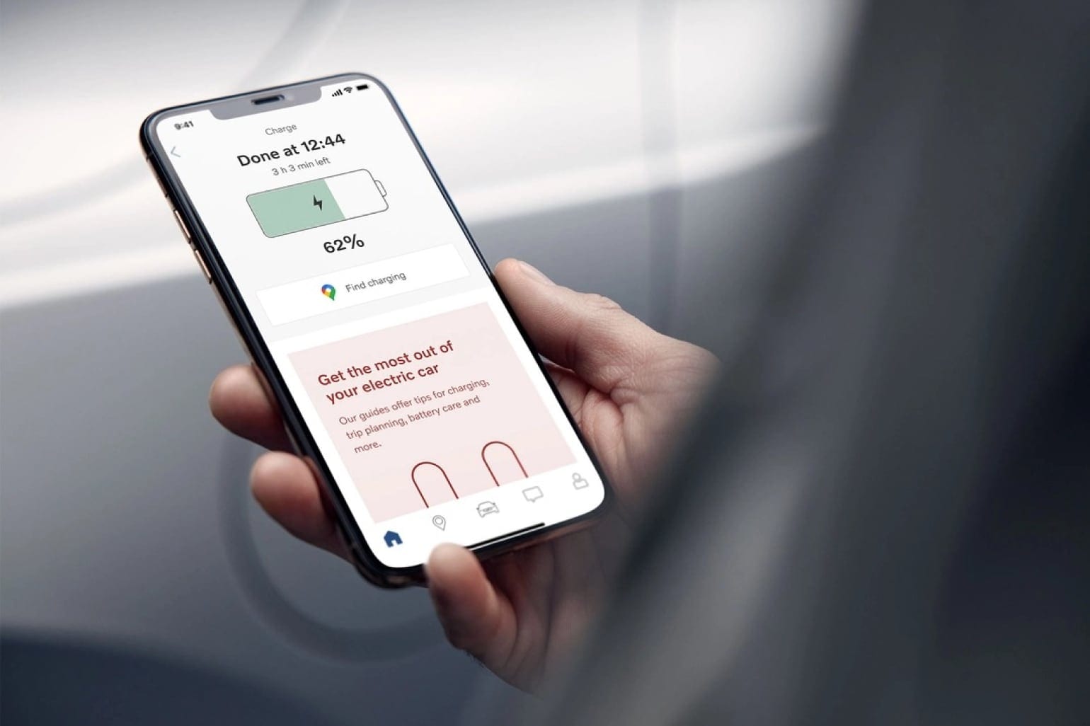 Volvo Cars app on a smartphone